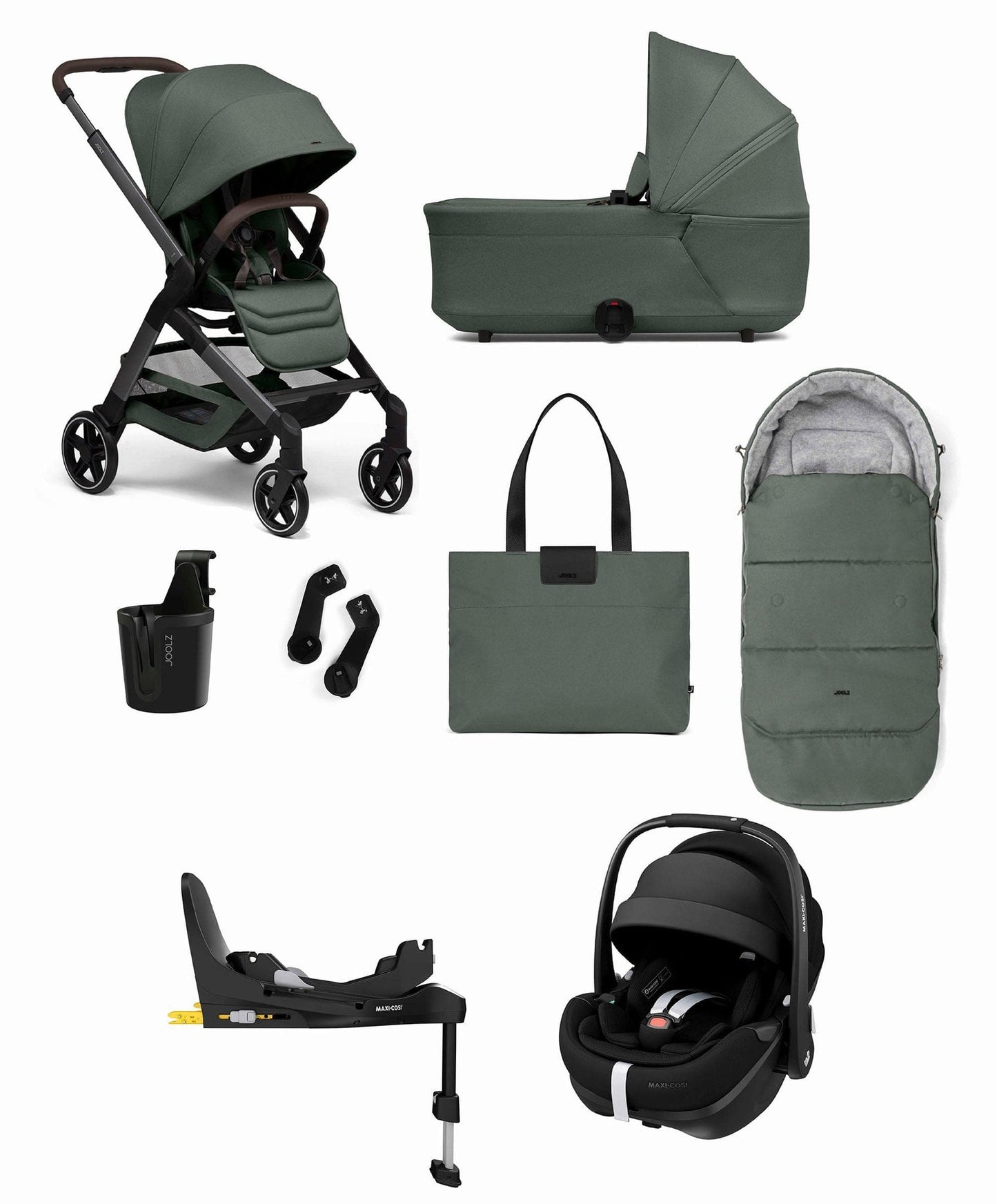 Pushchair Bundle with Maxi-Cosi Pebble 360 Pro² Car Seat & Base (8 Piece) – Forest Green